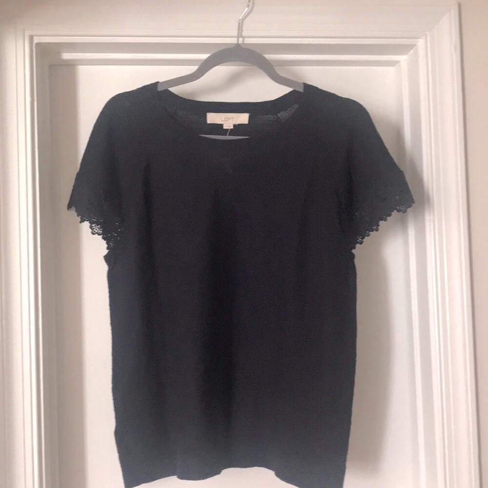 LOFT Navy blue light weight top with lace detail